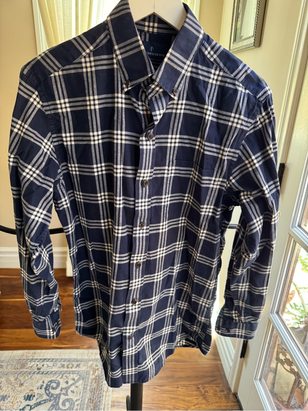 Buttoned Classic Down Navy Plaid Men's Shirt Flannel Small Button down